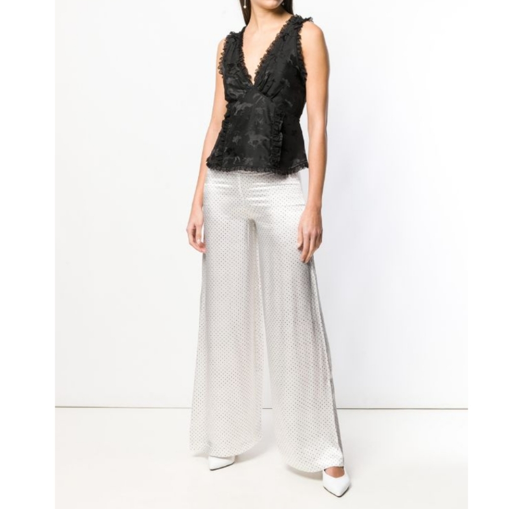Ganni Cameron Polka Dot Palazzo Wide Leg High Rise Pants Size 6